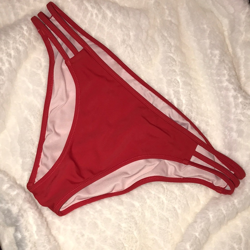 Shade & Shore Red Side Straps Bikini Bottoms | Size Medium